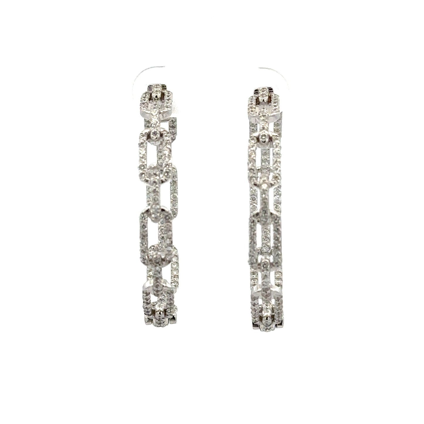 PAPER CLIP DIAMOND EARRINGS HOOPS