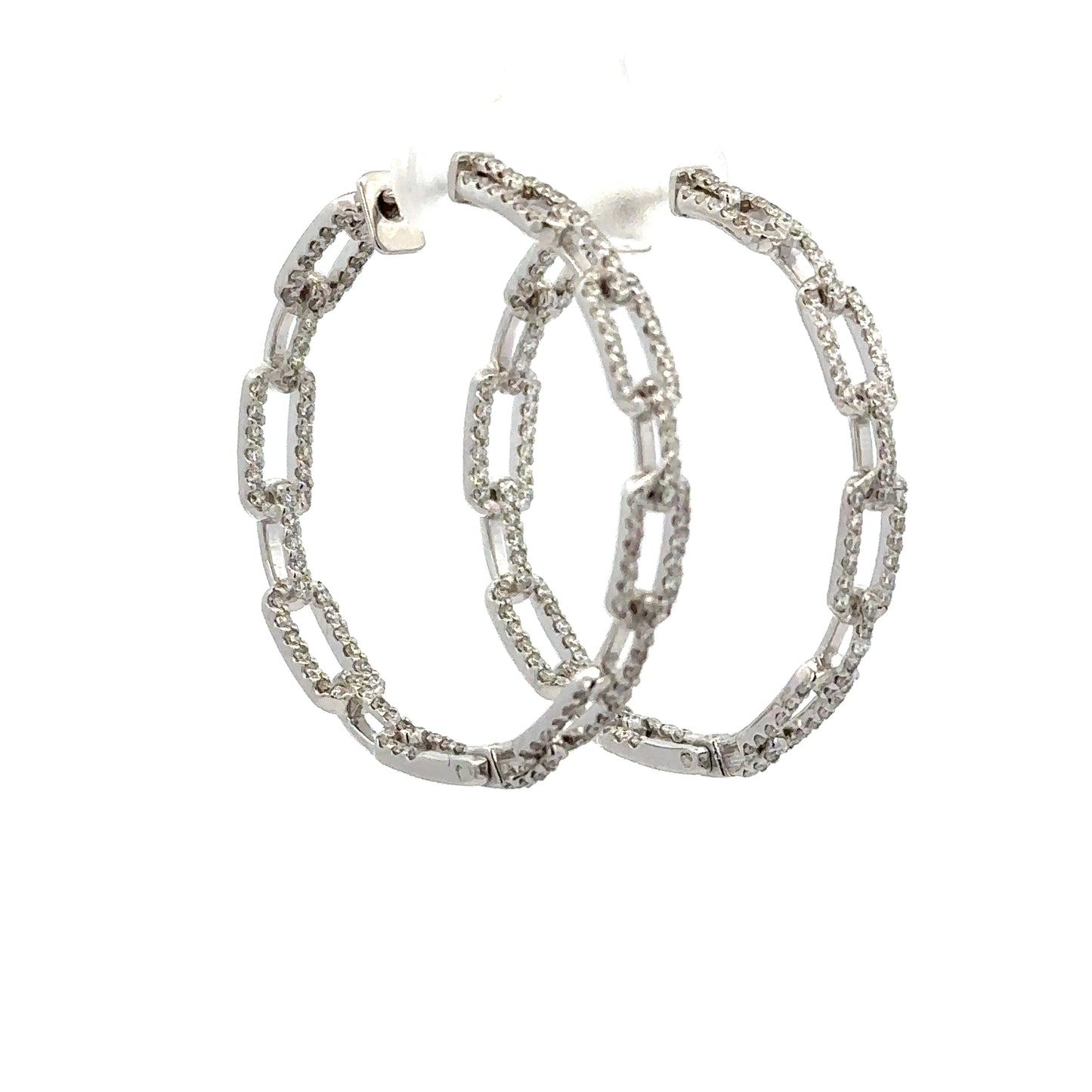 PAPER CLIP DIAMOND EARRINGS HOOPS