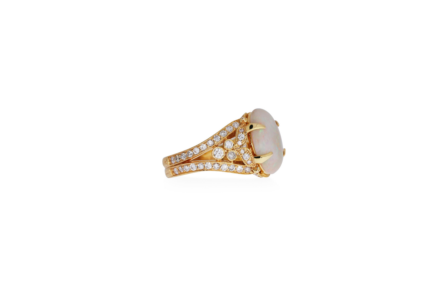 Yellow Oval Opal Diamond Ring