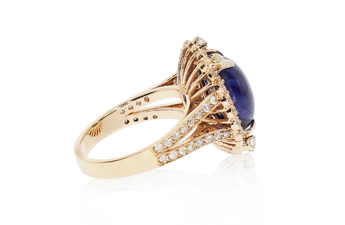 Diamond Yellow Gold Oval Sapphire Ring