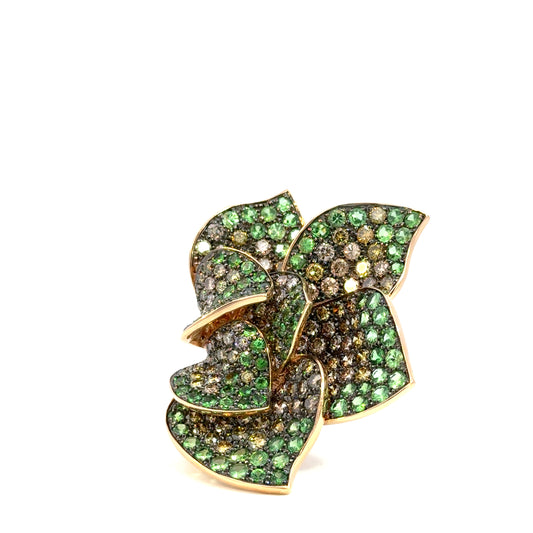Flower green tsavorite garnet ring