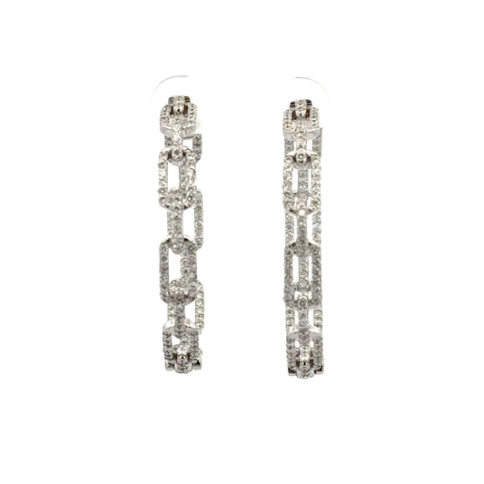 PAPER CLIP DIAMOND EARRINGS HOOPS