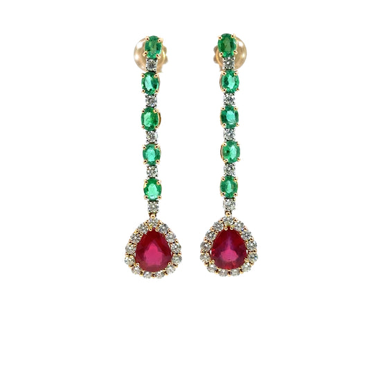 RUBY & EMERALD TEAR DROP EARRINGS