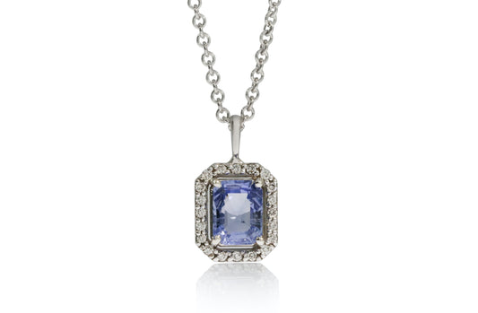 Emerald cut Sapphire and Diamond Pendant