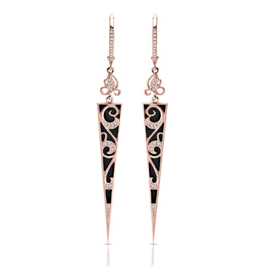 ROSE GOLD ONYX AND DIAMOND DROP EARRINGS