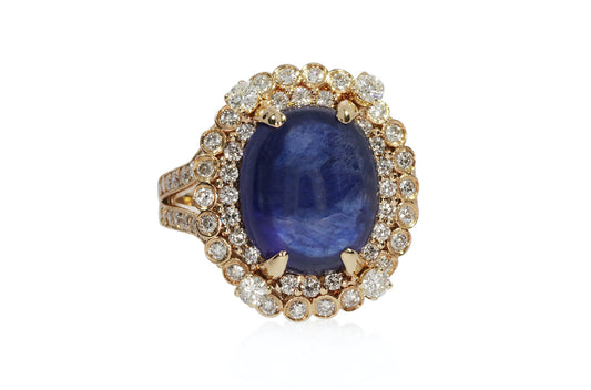 Diamond Yellow Gold Oval Sapphire Ring