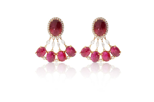 Rose Gold Oval Rubies Diamond Earrings