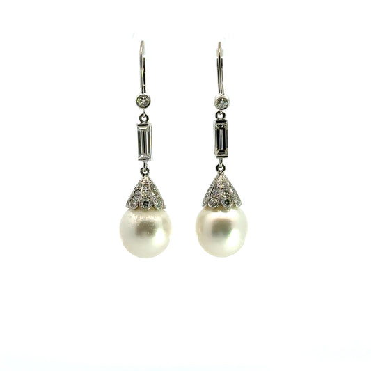 PEARL AND DIAMOD DROP EARRINGS